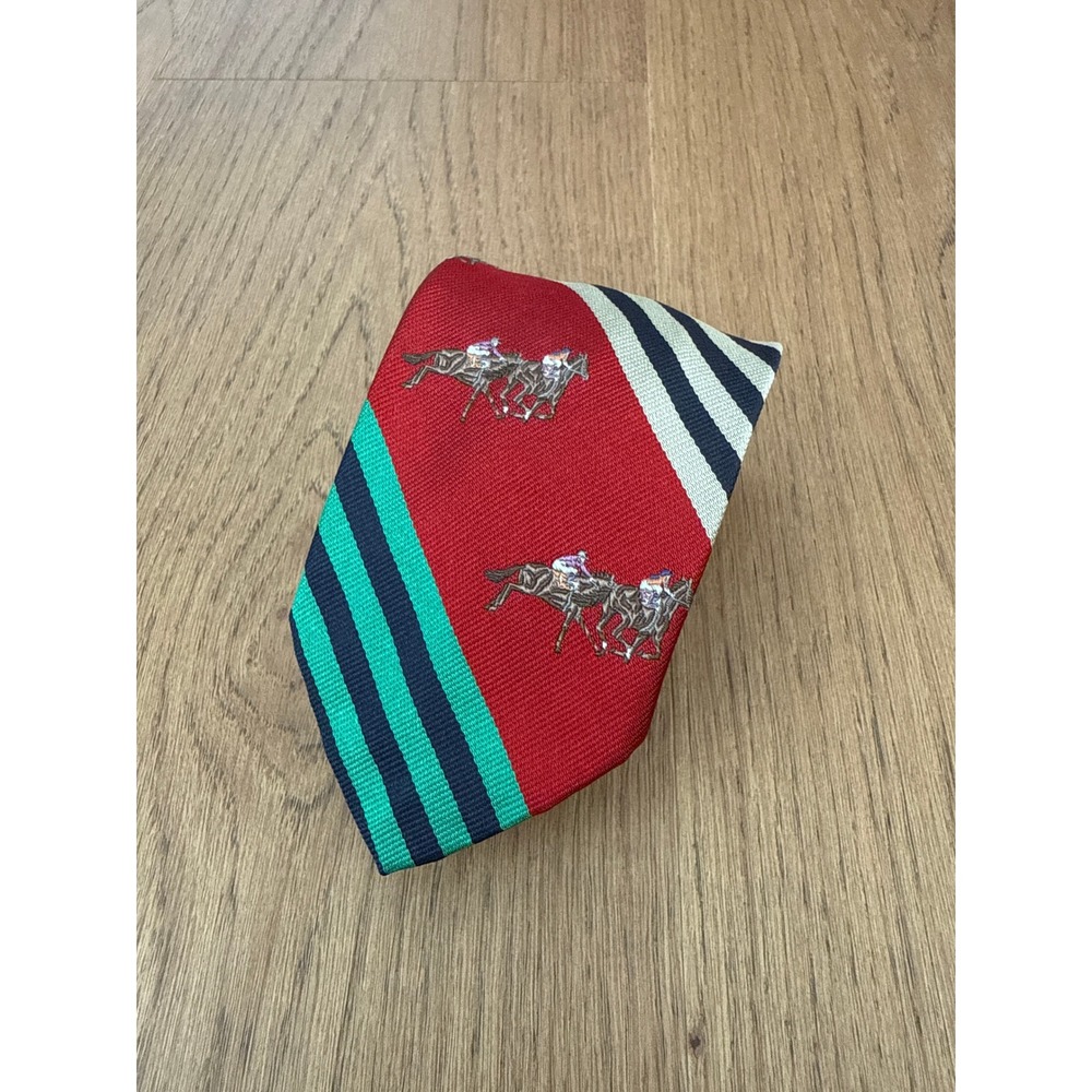 Robert Talbott Best of Class Silk Tie Red Equestrian Horse Jockey Striped USA